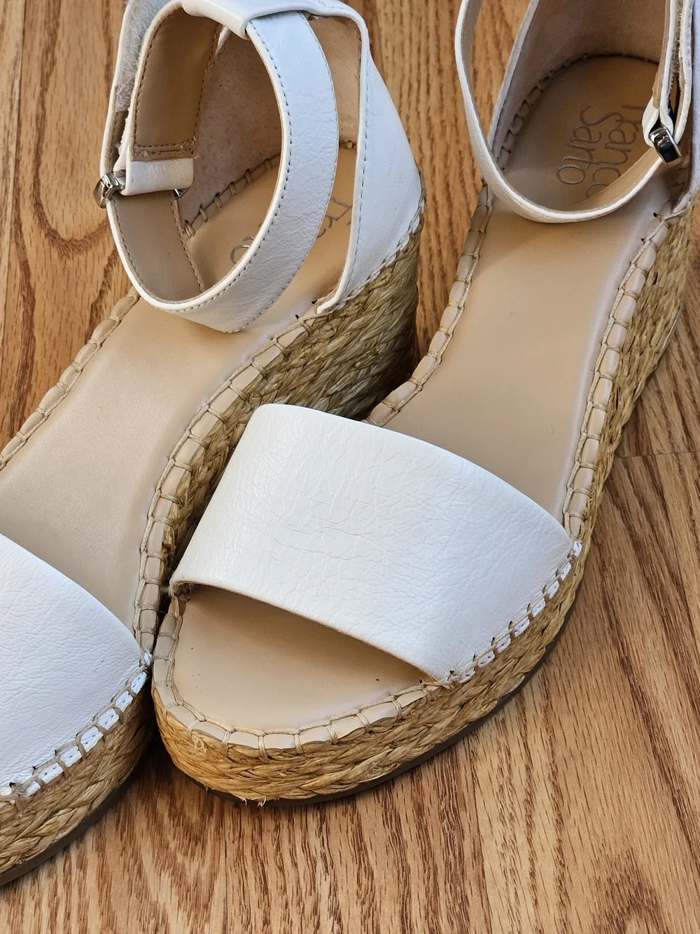 ​Franco Sarto White Leather Wedge Espadrille Sandals